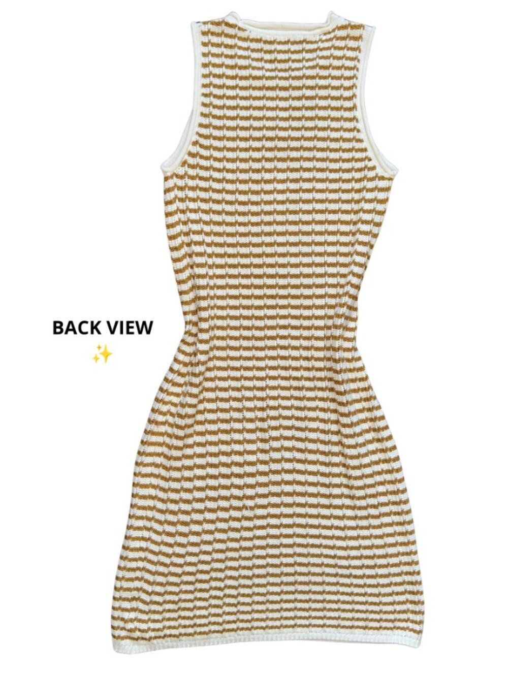A new day Striped Ribbed Knit Sleeveless Mini Dress Tan Cream Quiet luxury - Picture 3 of 10